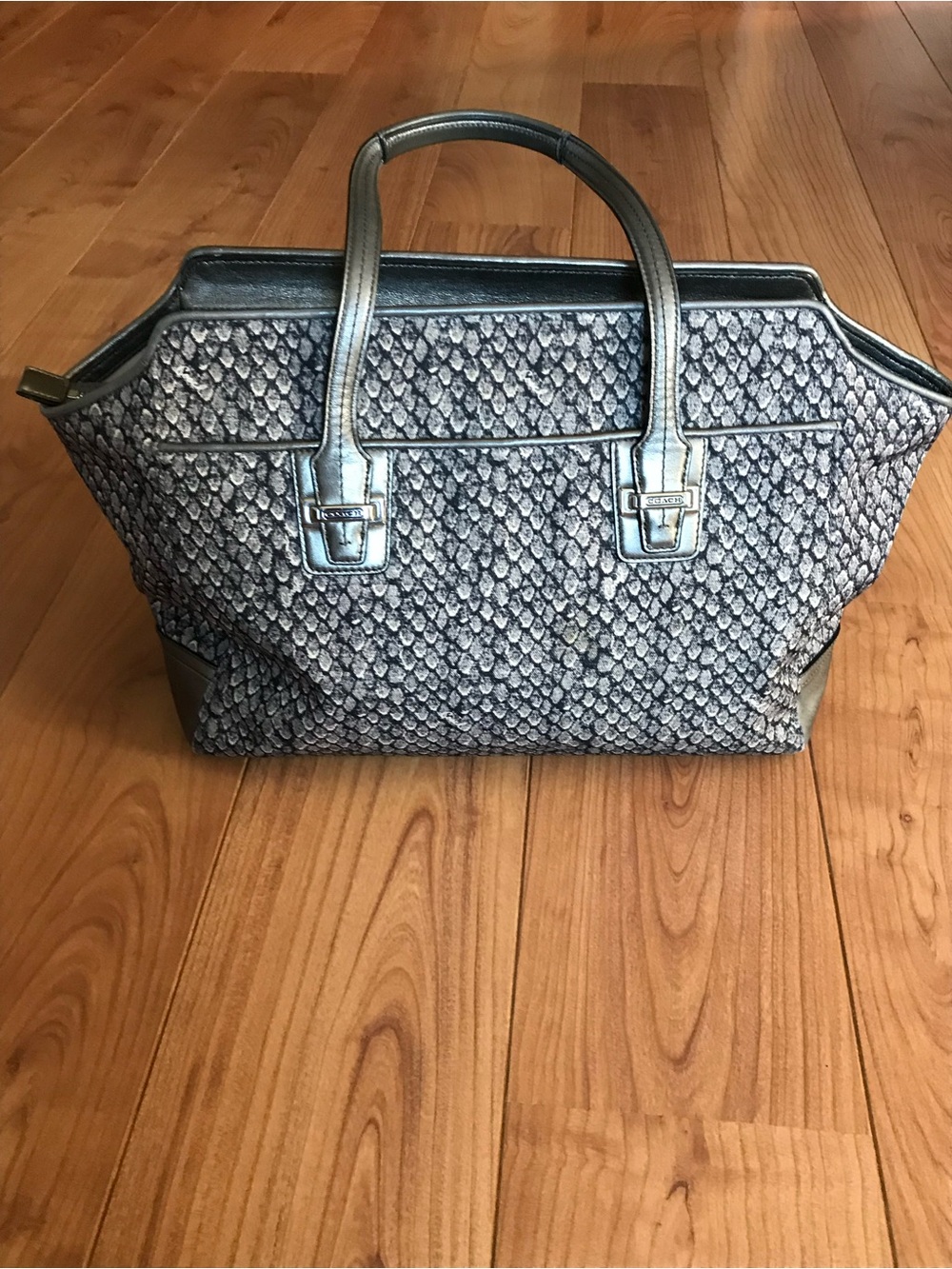 Coach Metallic Silver/ snakeskin pattern tote bag